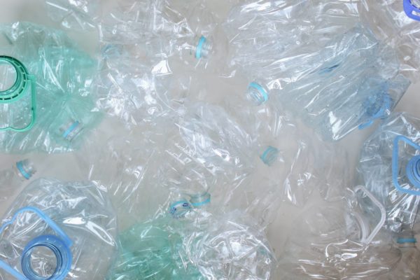 blue and green plastic bottles